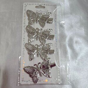 Silver Butterfly Hair Clips Set of 4 – Metal Cut-Out Barrettes for Women Girls
